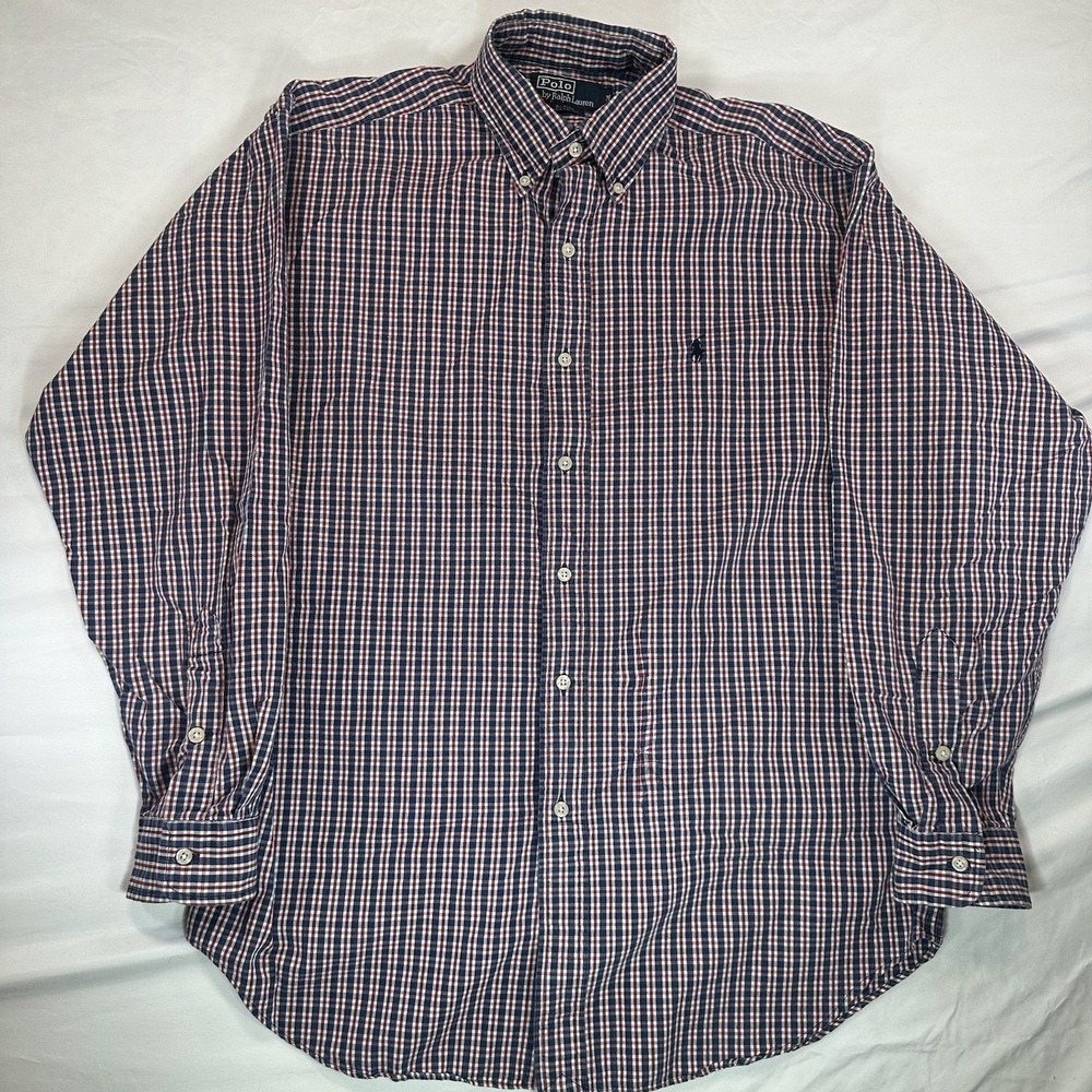 Ralph Lauren Blaire Red Blue Plaid Pony Logo Long Sleeve Button Down Medium